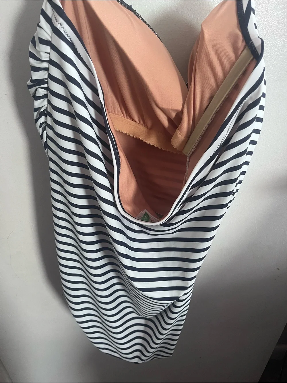 J. Crew Navy & White Striped One-Piece Swimsuit with Pink Lining